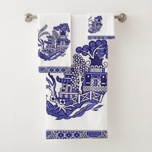 Blauw en wit China Blauw Willow Design Bad Handdoek (Insitu)