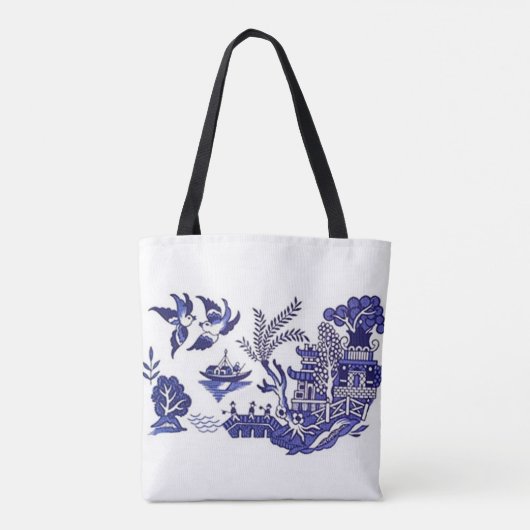 Blauw en wit China Blauw Willow Design Draagtas (Achterkant)