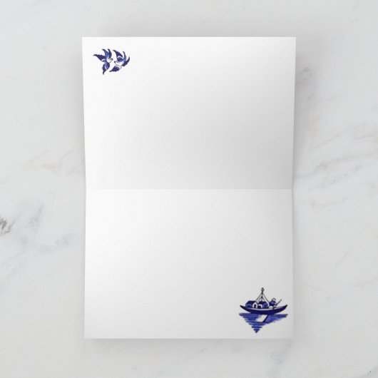 Blauw en wit China Blauw Willow Design  Kaart (Binnen)