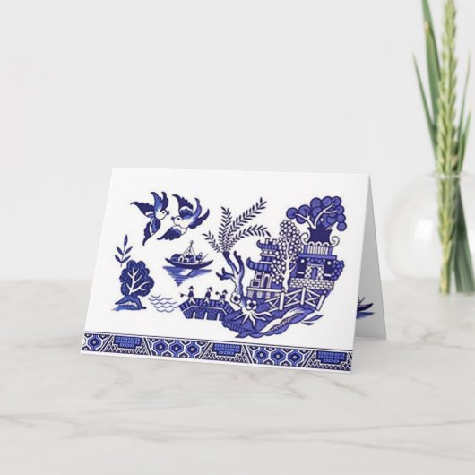 Blauw en wit China Blauw Willow Design  Kaart (Voorkant)