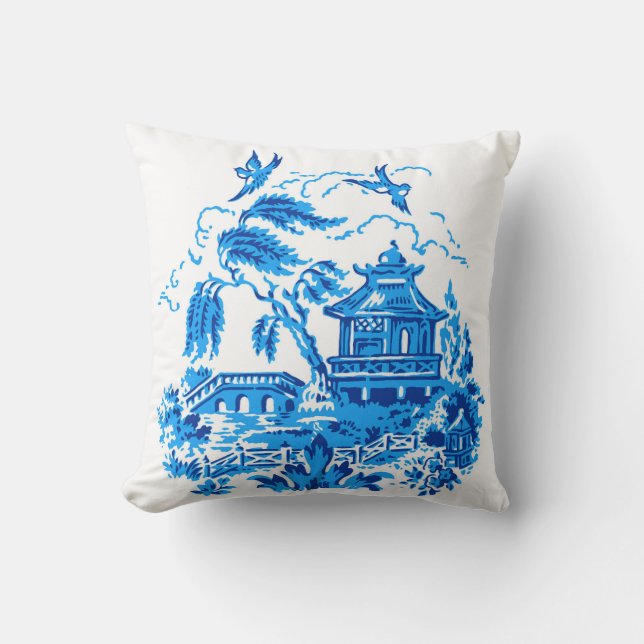 Blauw en wit China Blauw Willow Design Kussen (Voorkant)