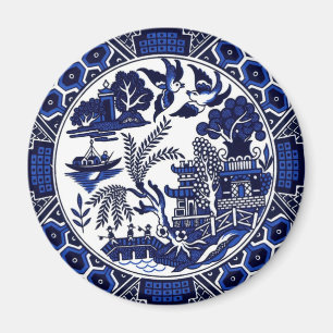 Blauw en wit China Blauw Willow Design Magneet