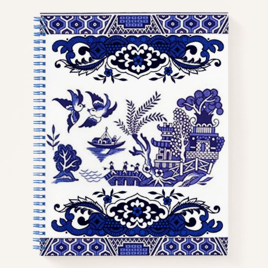 Blauw en wit China Blauw Willow Design Notitieboek (Voorkant)