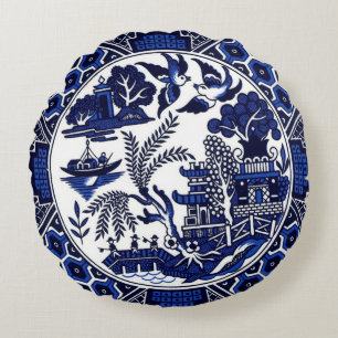 Blauw en wit China Blauw Willow Design Rond Kussen