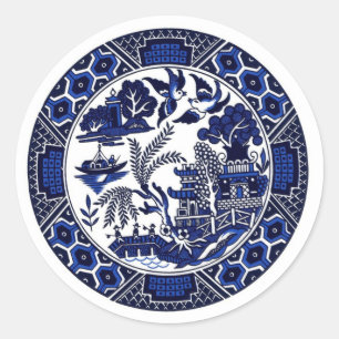 Blauw en wit China Blauw Willow Design Ronde Sticker