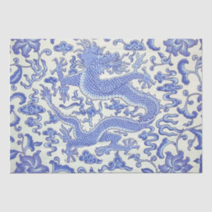 Blauw en Wit Chinese Dragon Bloemen Decoupage Tissuepapier