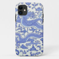 Blauw en wit Chinese Oosterse Draak Bloemen