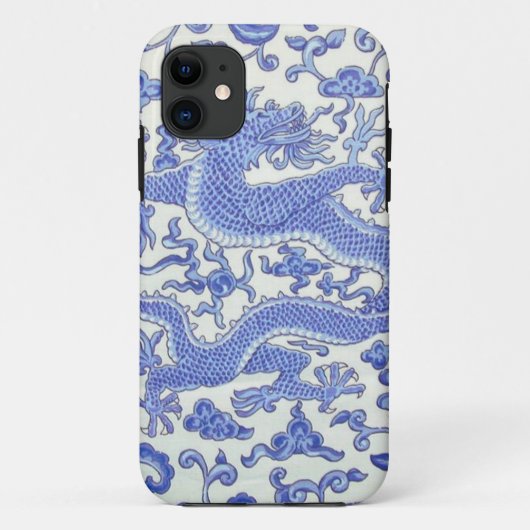 Blauw en wit Chinese Oosterse Draak Bloemen Case-Mate iPhone Case (Achterkant)