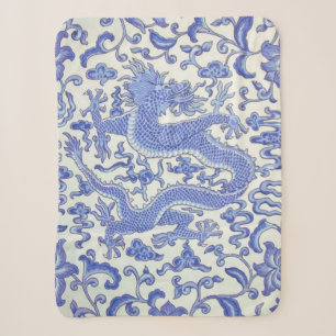 Blauw en wit Chinese Oosterse Draak Bloemen Sherpa Deken