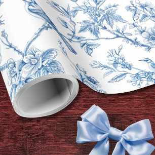 Blauw en wit chinoiserie bloemenvogels cadeaupapier
