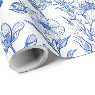 Blauw en wit chinoiserie bloemmotief cadeaupapier