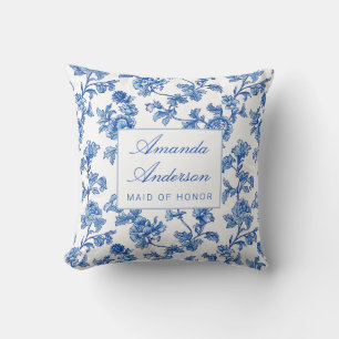 Blauw en wit chinoiserie bruidsmeisje cadeau kussen