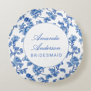 Blauw en wit Chinoiserie Bruidsmeisje Cadeau Rond Kussen