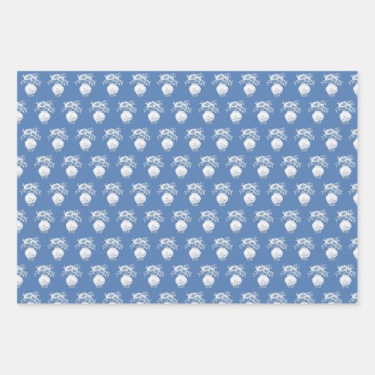 Blauw en wit Chinoiserie Floral Inpakpapier Vel (Voorkant 3)