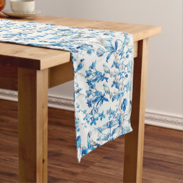 Blauw en Wit Chinoiserie Floral Modern Dineren Korte Tafelloper