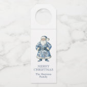 Blauw en wit Chinoiserie Kerstman Flessenhanger (Voorkant)
