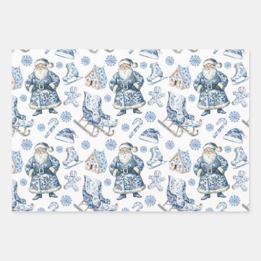 Blauw en wit Chinoiserie Kerstman Inpakpapier Vel (Voorkant 2)