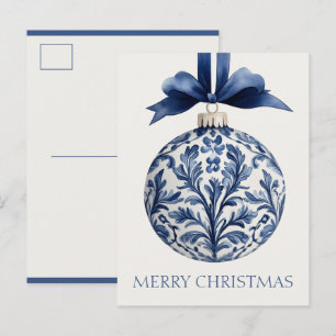 Blauw en wit chinoiserie kerstornament briefkaart