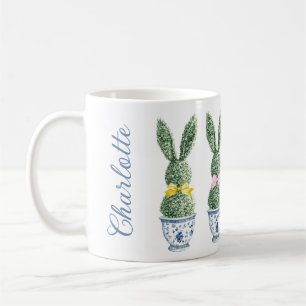 Blauw en wit chinoiserie met konijn topiaire koffiemok
