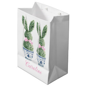 Blauw en wit chinoiserie met konijn topiaire medium cadeauzakje