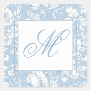 Blauw en wit Chinoiserie Monogram Vierkante Sticker