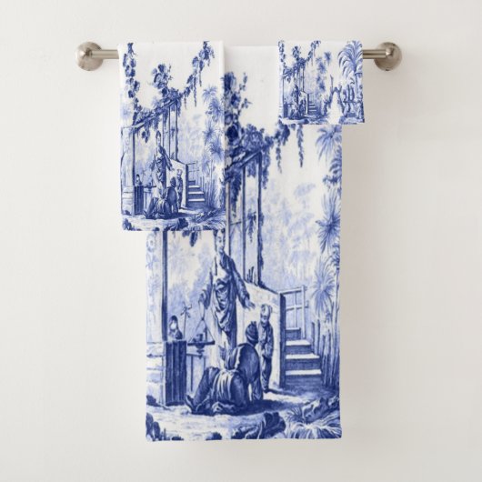 Blauw en Wit Chinoiserie Oriental 3 Stuk Luxe Bad Handdoek (Insitu)