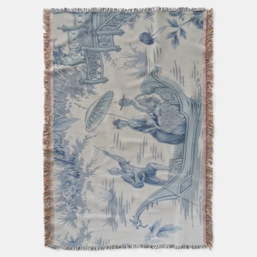 Blauw en Wit Chinoiserie Oriental Gooi Deken (Voorkant Verticaal)