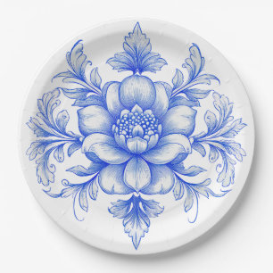 Blauw en wit chinoiserie papieren bord