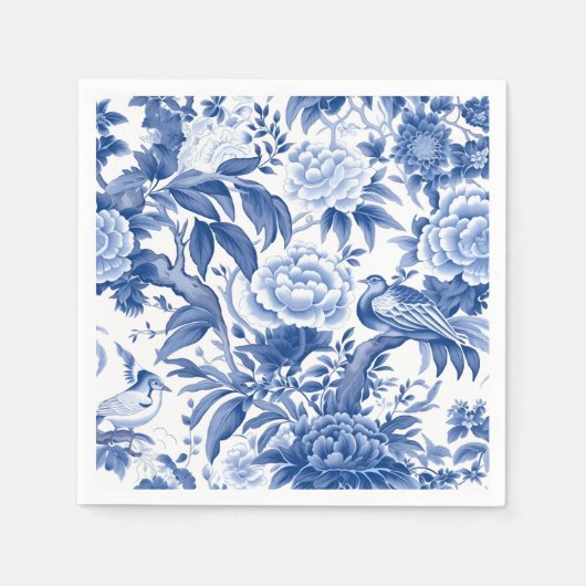 Blauw en wit chinoiserie papieren servet (Voorkant)