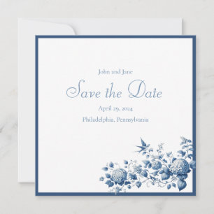 Blauw en Wit Chinoiserie Patroon Save The Date