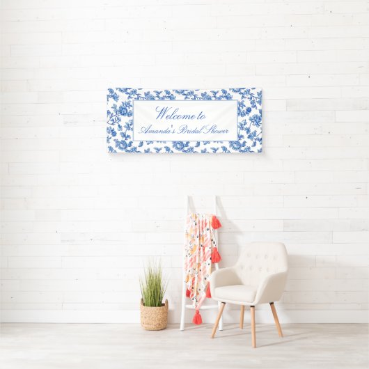 Blauw en wit Chinoiserie Vrijgezellenfeest Spandoek (Insitu)