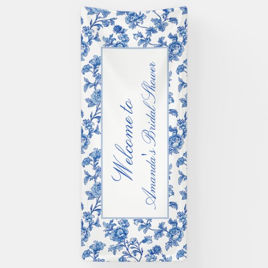 Blauw en wit Chinoiserie Vrijgezellenfeest Spandoek (Verticaal)