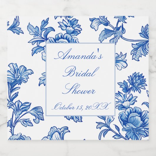 Blauw en wit Chinoiserie Vrijgezellenfeest Sparkling Wijnetiket (Enkel label)