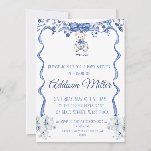 Blauw en wit Chinoiserie, We Can Bearly Wait  Kaart (Voorkant)