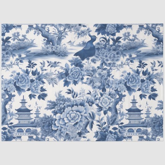 Blauw en wit Chinoserie-serie Design 6 Tissuepapier (Voorkant)