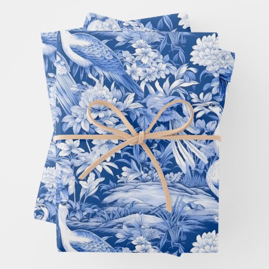 Blauw en wit Chinoserie-serie Design 8 Inpakpapier Vel (In situ)