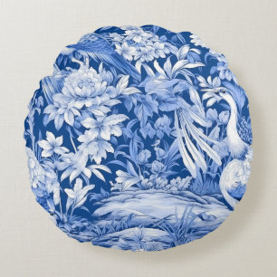 Blauw en wit Chinoserie-serie Design 8 Rond Kussen