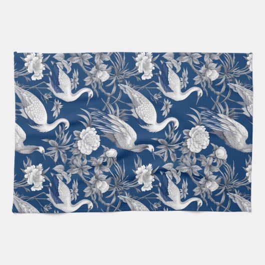 Blauw en wit Chinoserie-serie ontwerp 7 Theedoek (Horizontaal)