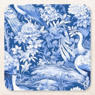 Blauw en Wit Chinoserie Serie Ontwerp 8 Vierkante Kartonnen Onderzetter