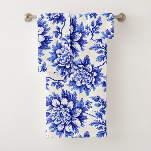 Blauw en wit chrysanthemum Frans country decor Bad Handdoek (Insitu)