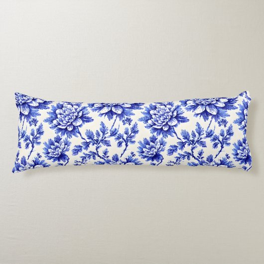 Blauw en wit chrysanthemum Frans country decor Lichaamskussen (Voorkant)