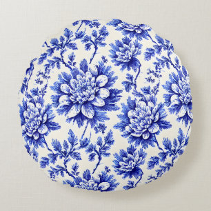 Blauw en wit chrysanthemum Frans landelijk decor Rond Kussen