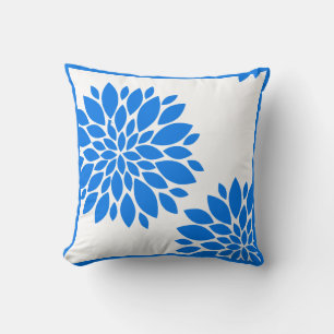 Blauw en Wit Chrysanthemum Kussen