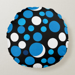 Blauw en Wit Cirkelpatroon Rond Kussen
