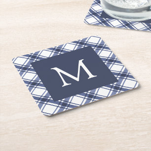 Blauw en wit coasters vierkante kartonnen onderzetter