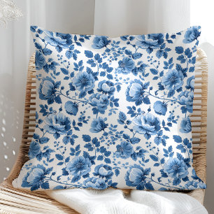 Blauw en wit cottage bloemmotief kussen