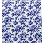 Blauw en wit Dahlia Bloemen Toile de Jouy Douchegordijn (Voorkant)