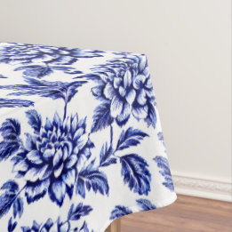 Blauw en wit Dahlia Bloemen Toile de Jouy Tafelkleed