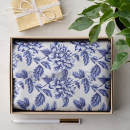 Blauw en wit Dahlia Bloemen Toile de Jouy Tissuepapier