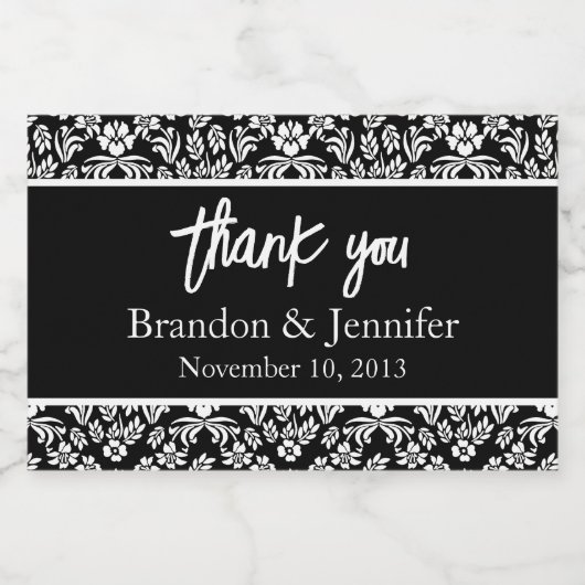 Blauw en Wit Damask Custom Bruiloft Sparkling Win Sparkling Wijnetiket (Enkel label)